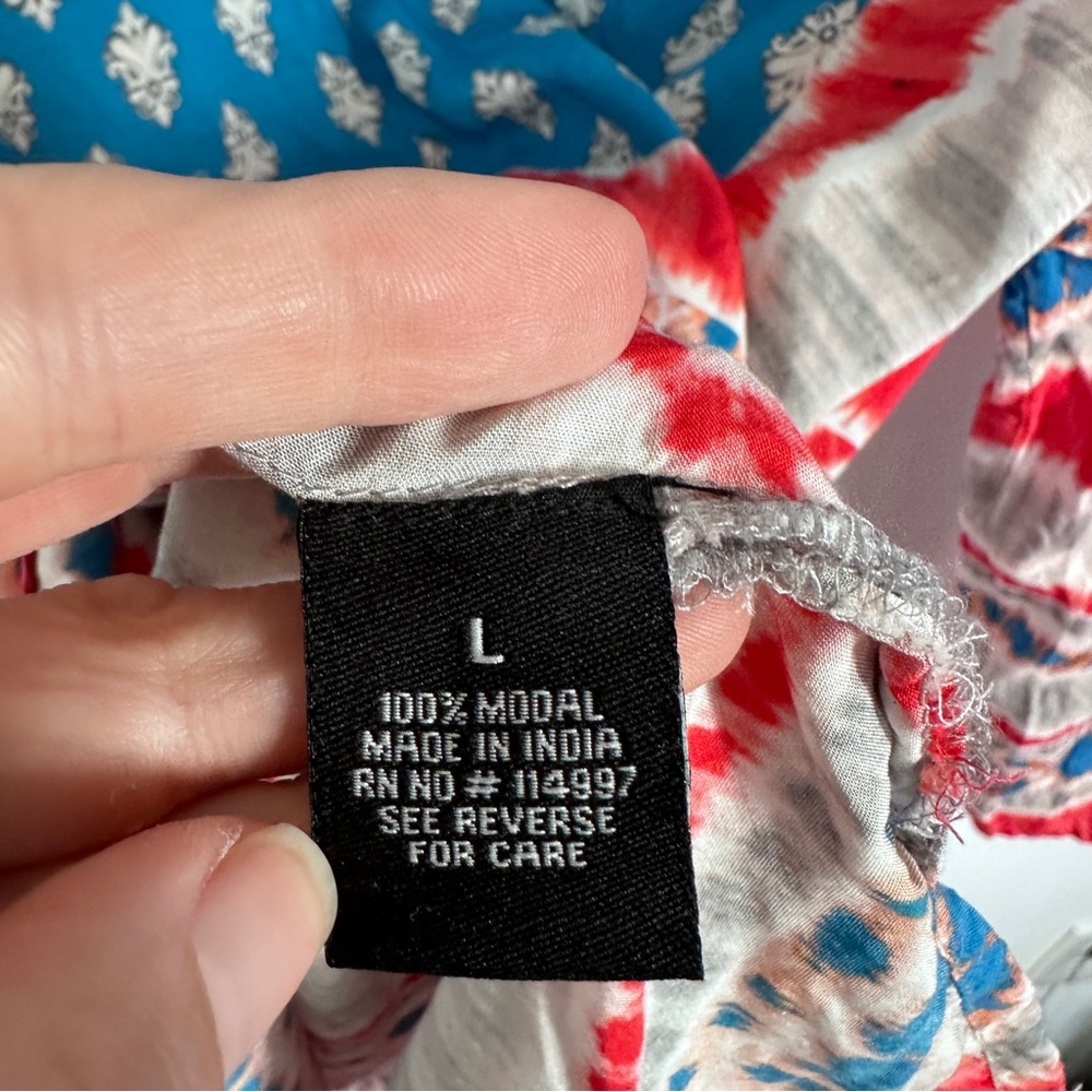 Tolani Tie Dye Top Large Tie Waist Red White Blue - Picture 6 of 8